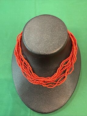 10 strand tiny red coral bead fashion necklace great statement #74A